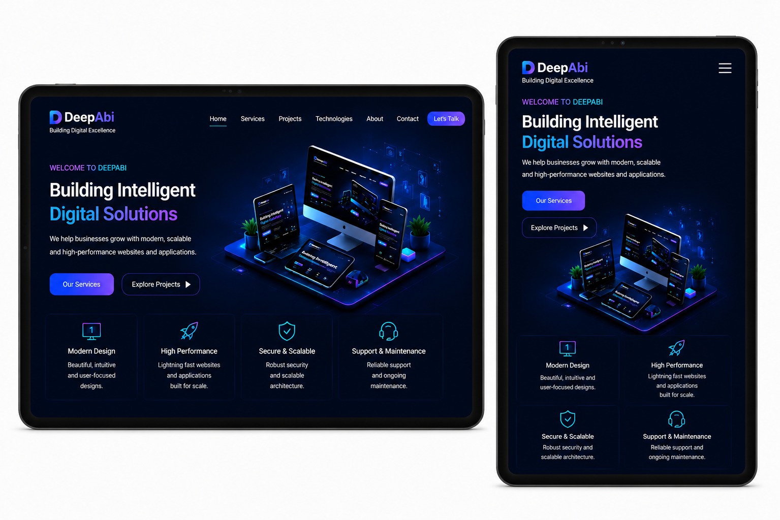 DeepAbi website showcased on a tablet display