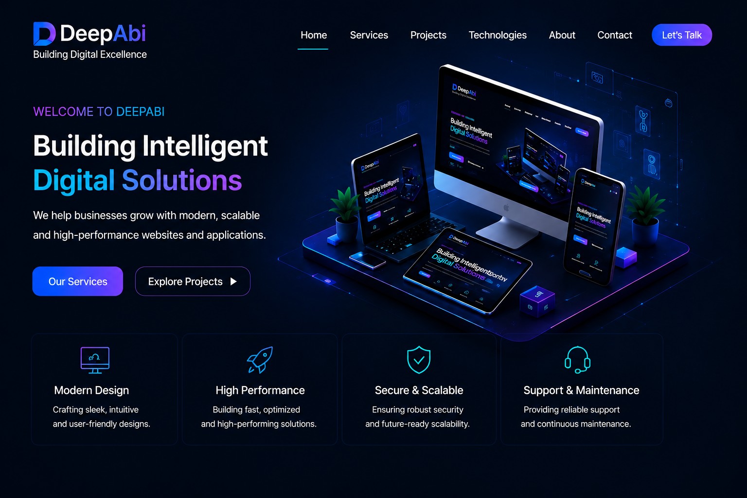 Desktop screenshot preview of a DeepAbi website build